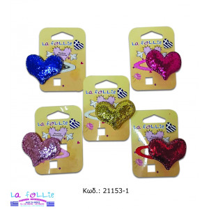 KIDS HEART WITH GLITTER SIDE CLIP HAIR PINS AND CLIPS